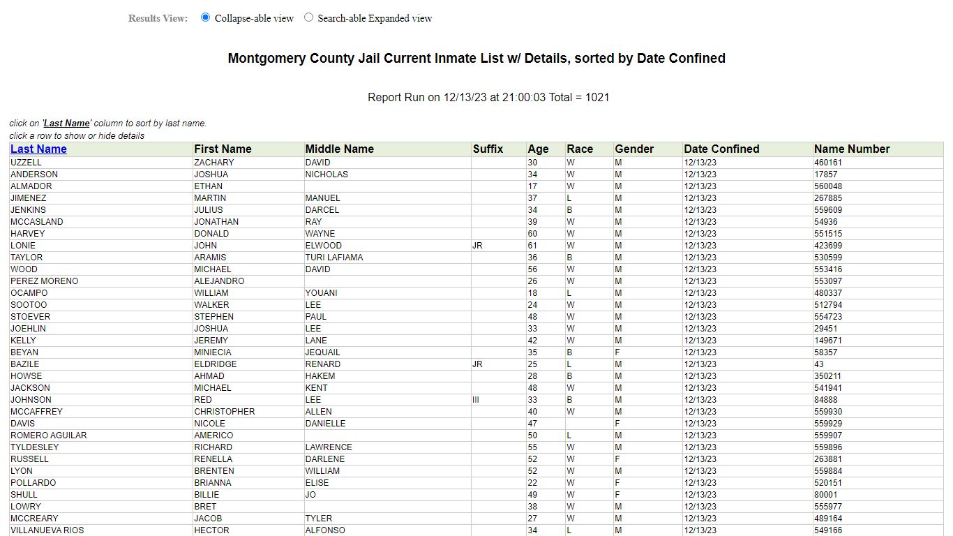 Jail Roster - Montgomery County, Texas